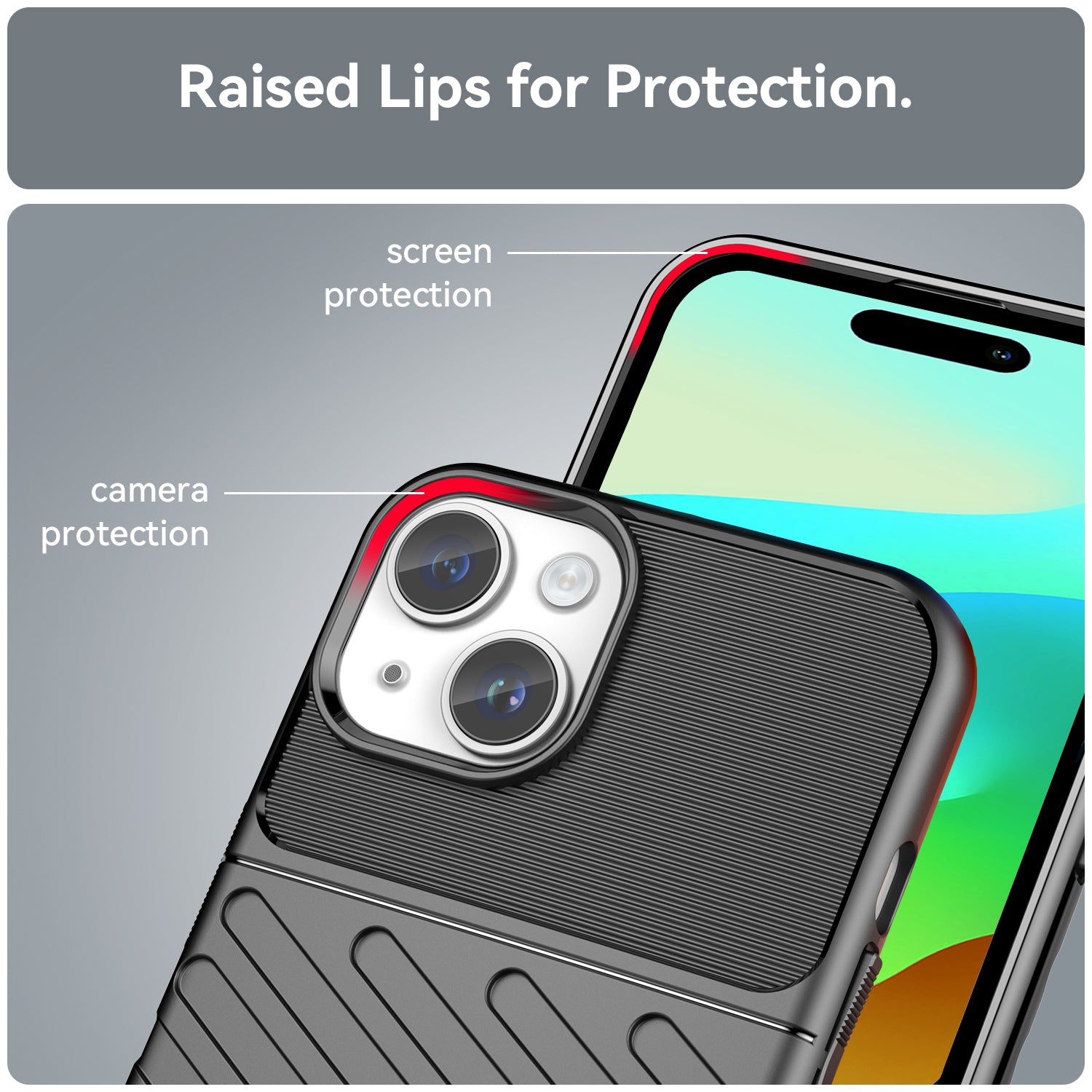 Rugged TPU Phone Case for iPhone 15 Plus - Black