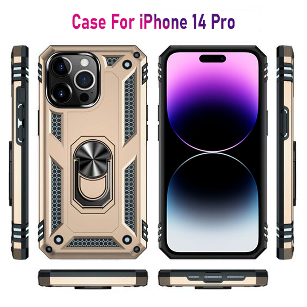 iPhone 14 Pro Magnetic Ring Kickstand Hybrid Phone Case - Gold