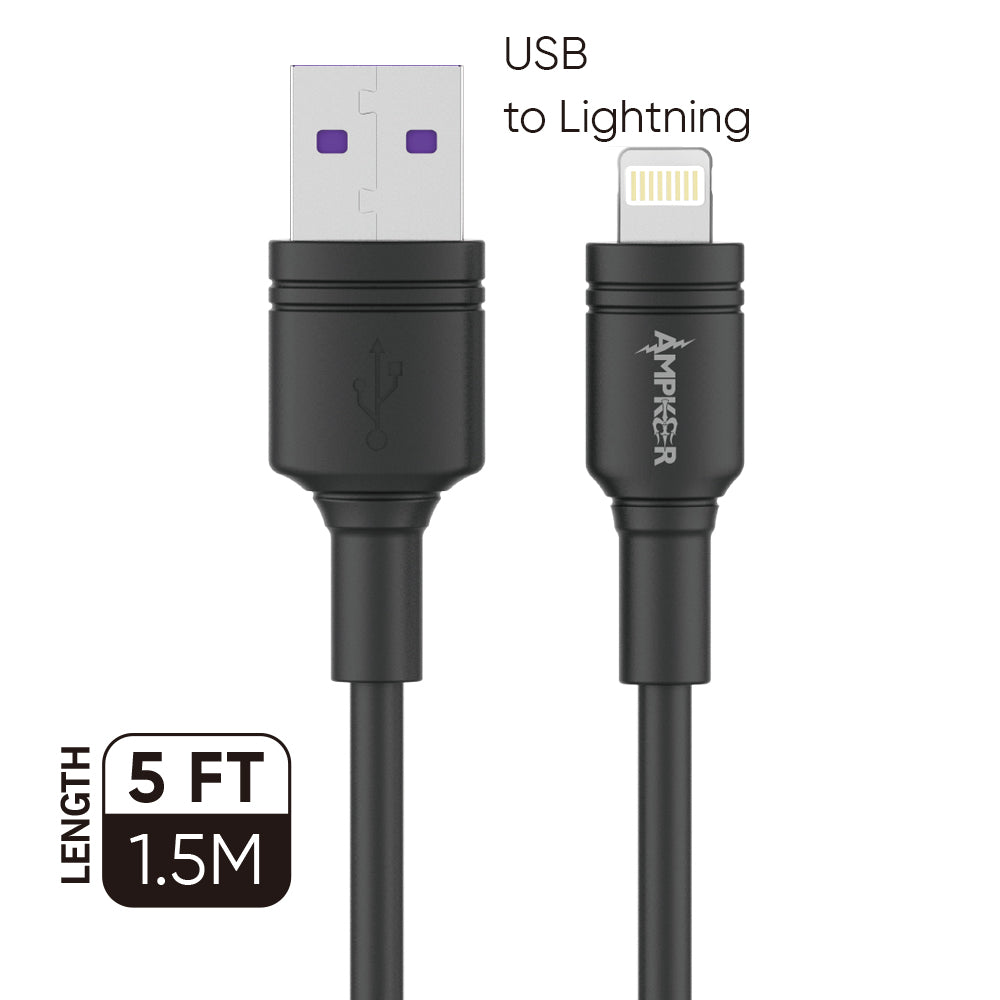 2.4A USB to Lightning Heavy Duty Cable 1.5M / 5FT - Black - fonemask.com