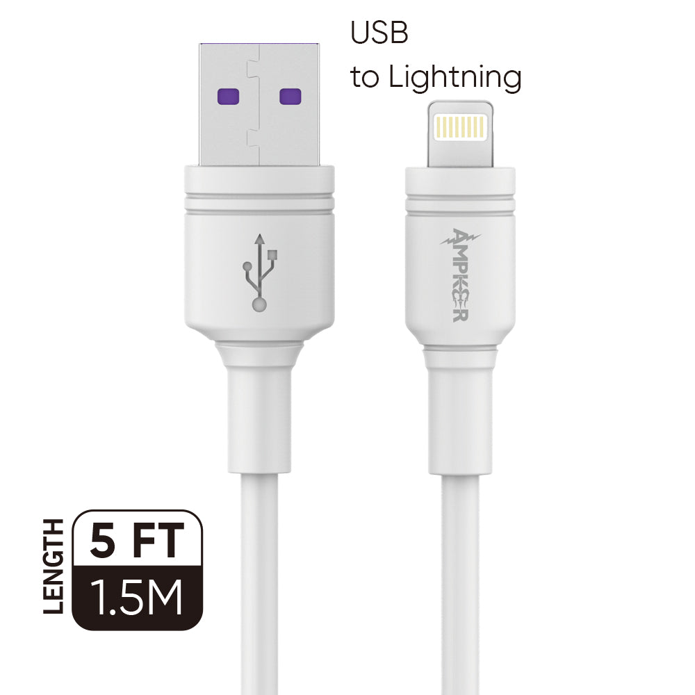 2.4A USB to Lightning Heavy Duty Cable 1.5M / 5FT - White - fonemask.com