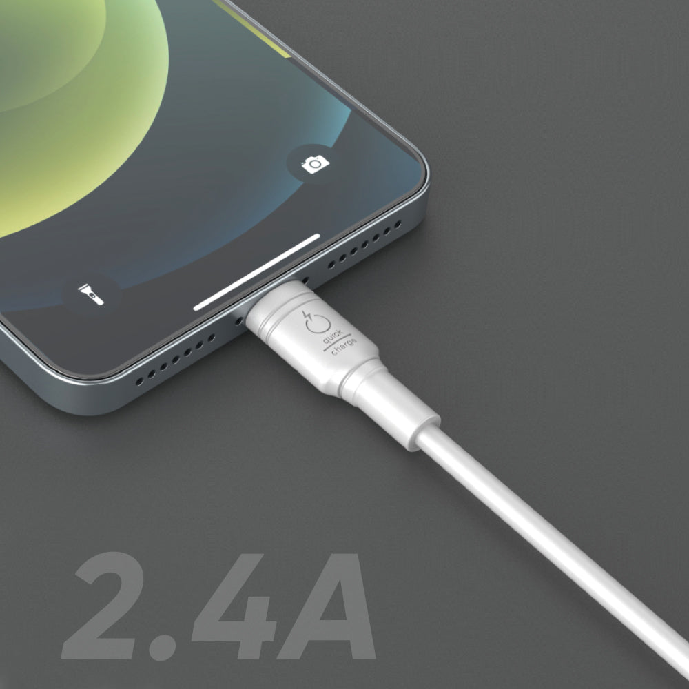 2.4A USB to Lightning Heavy Duty Cable 1.5M / 5FT - White - fonemask.com