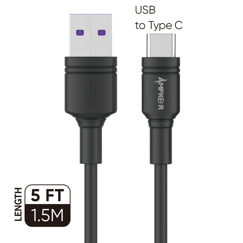 3A Fast Charging USB to Type C Heavy Duty Cable 1.5M / 5FT - Black - fonemask.com