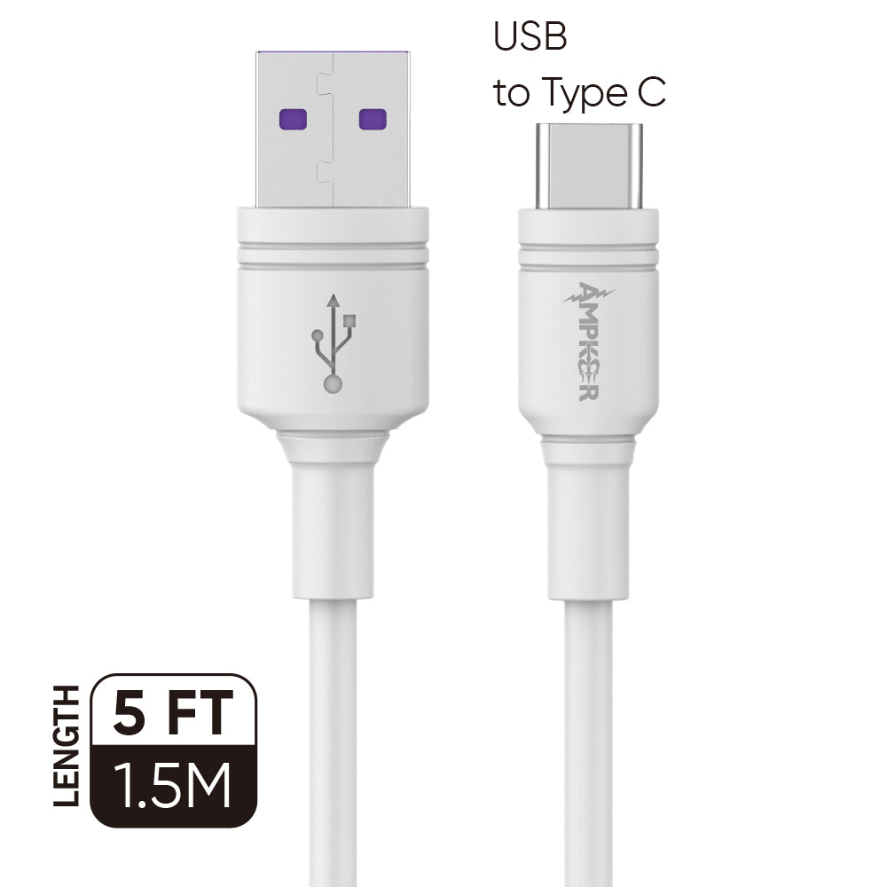 3A Fast Charging USB to Type C Heavy Duty Cable 1.5M / 5FT - White - fonemask.com