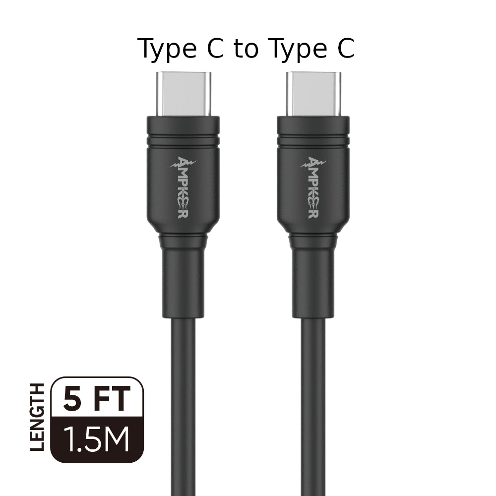 3A Fast Charging Type C to Type C Heavy Duty Cable 1.5M / 5FT - Black - fonemask.com