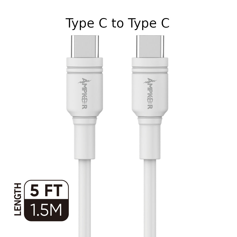 3A Fast Charging Type C to Type C Heavy Duty Cable 1.5M / 5FT - White - fonemask.com