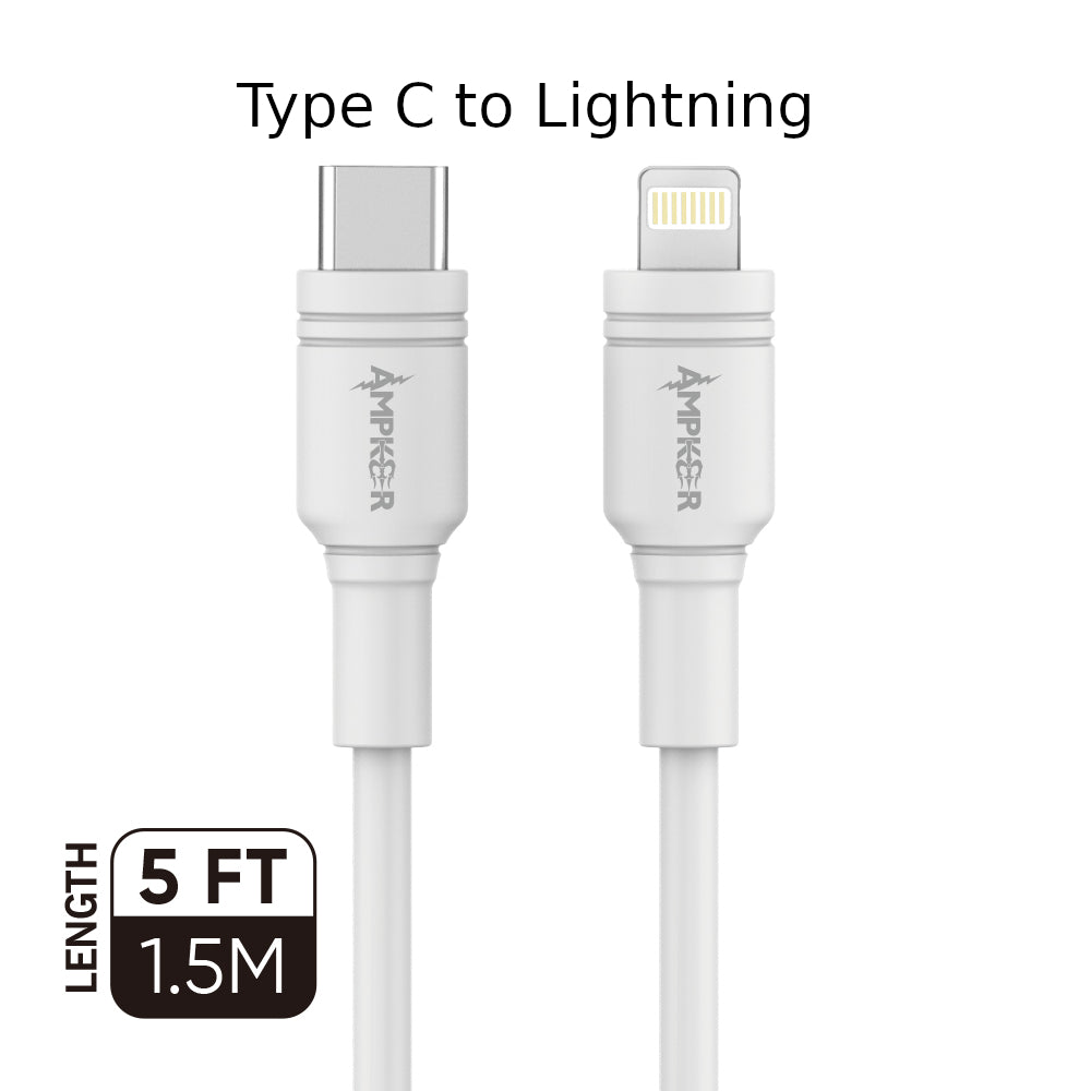 3A Fast Charging Type C to Lightning Heavy Duty Cable 1.5M / 5FT - White - fonemask.com