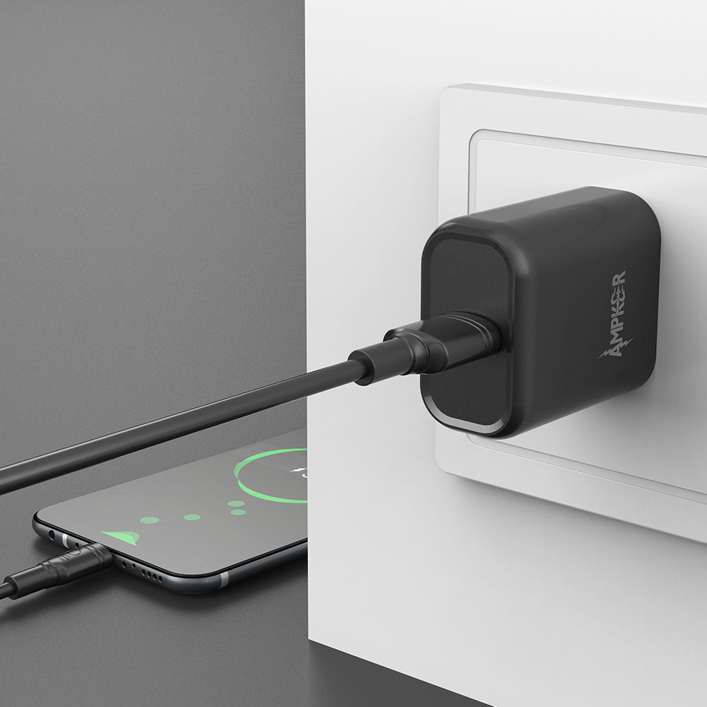 QC3.0 Wall Adapter + USB to Type C Cable 1.5M / 5FT - Black - fonemask.com