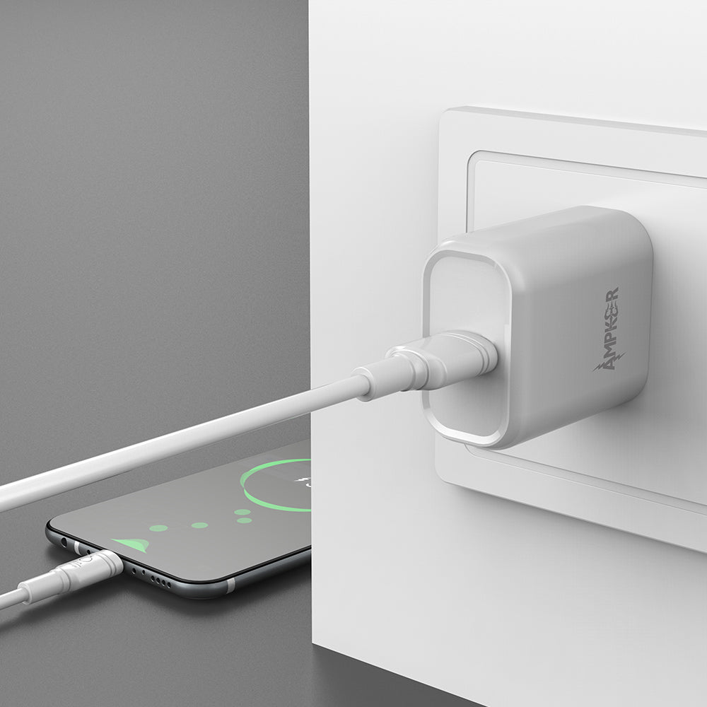QC3.0 Wall Adapter + USB to Type C Cable 1.5M / 5FT - White - fonemask.com