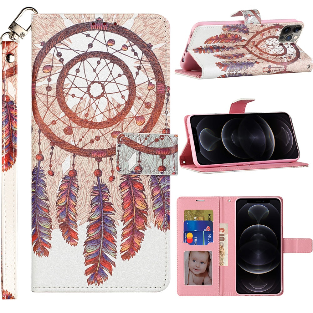 iPhone 12 Mini - Antique Feather Design Wallet Case - fonemask.com