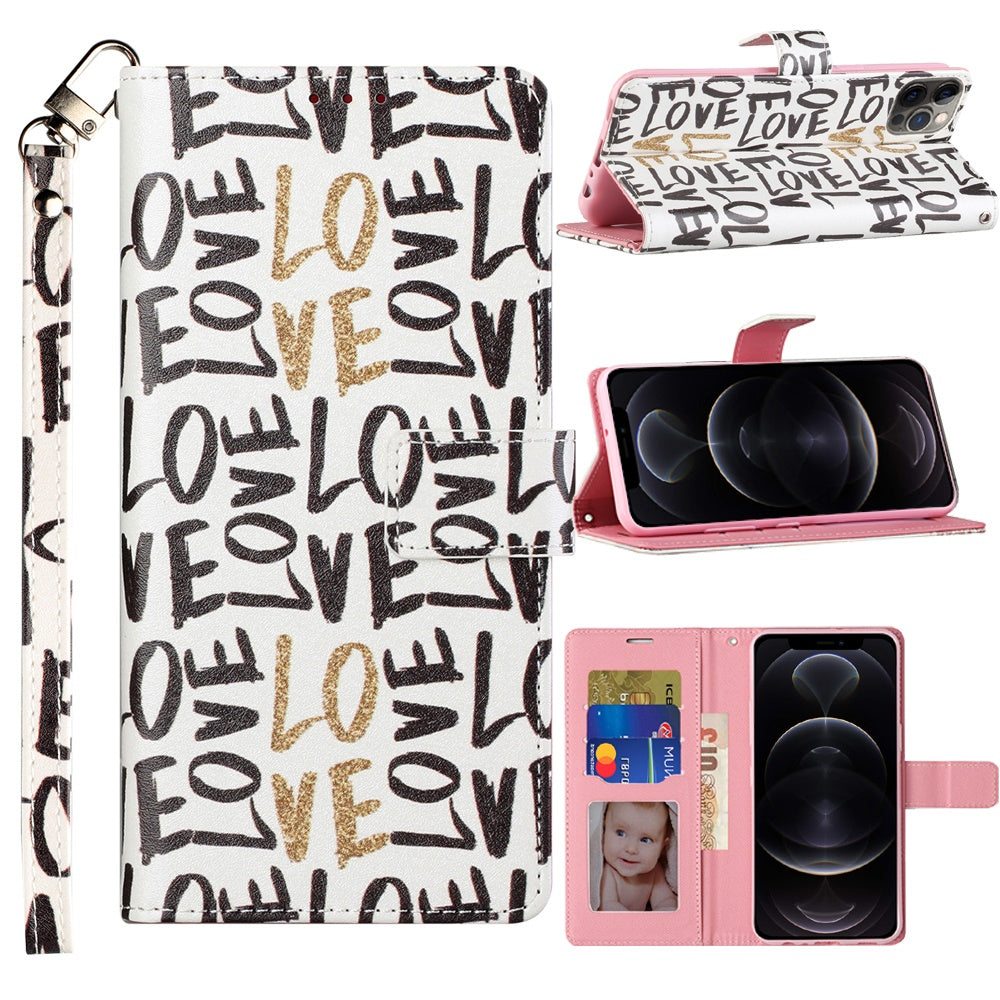 Galaxy A12 - Love In Gold Design Wallet Case - fonemask.com