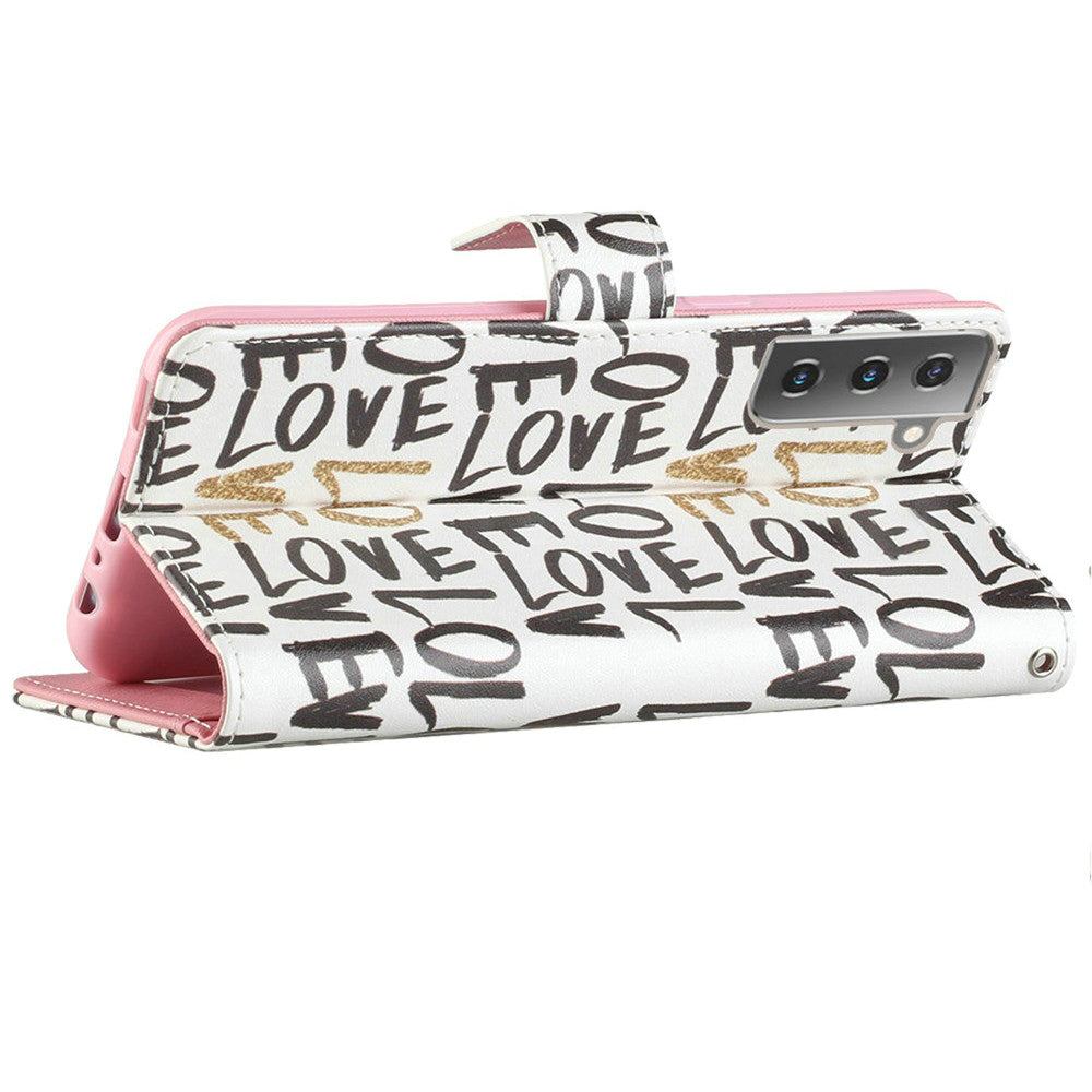 Galaxy S21 5G - Love In Gold Design Wallet Case - fonemask.com