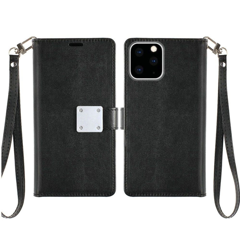iPhone 11 Pro - Magnetic Metal Snap Wallet Case - Black - fonemask.com