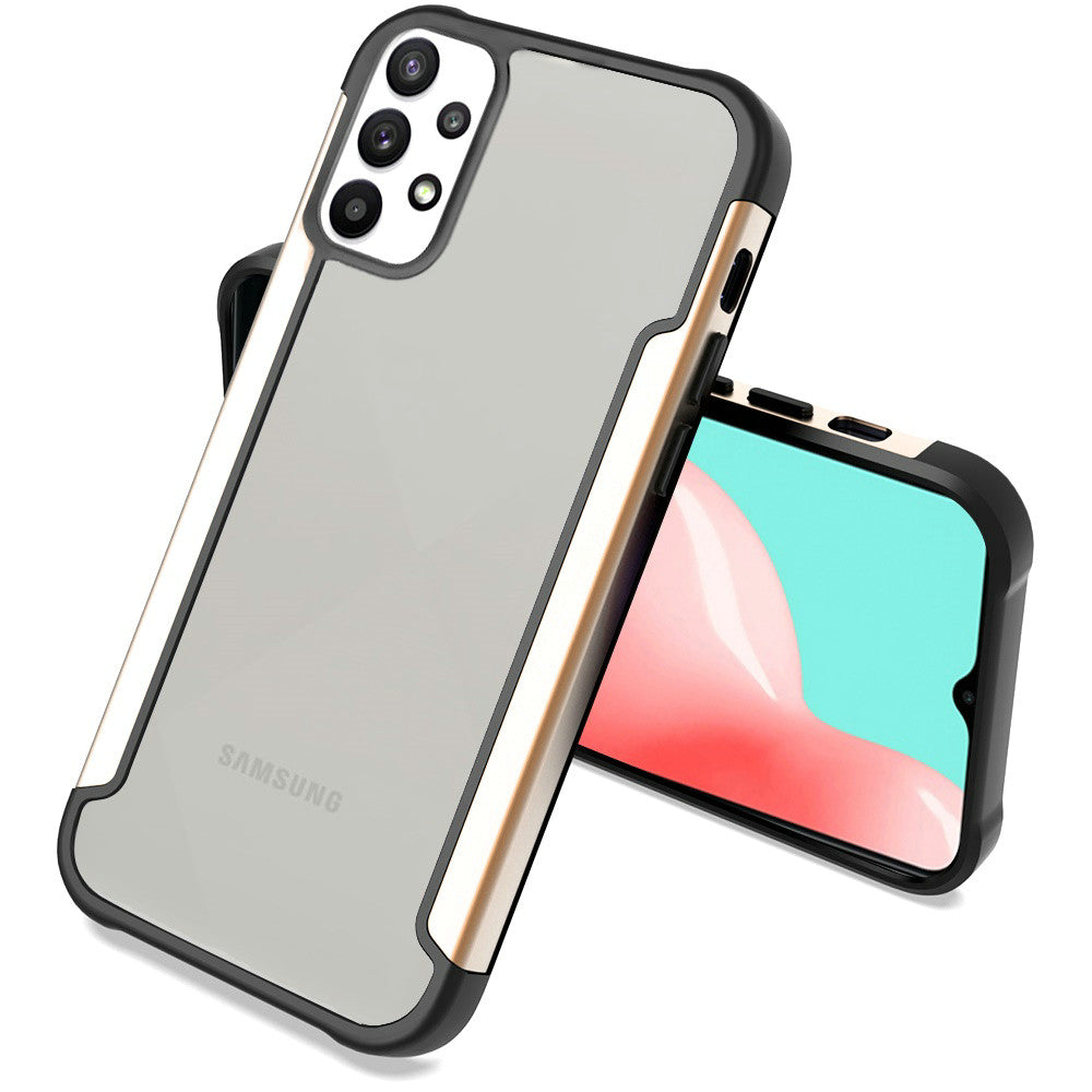 Galaxy A32 5G - Aluminum Alloy Transparent Hybrid Case - Gold - fonemask.com