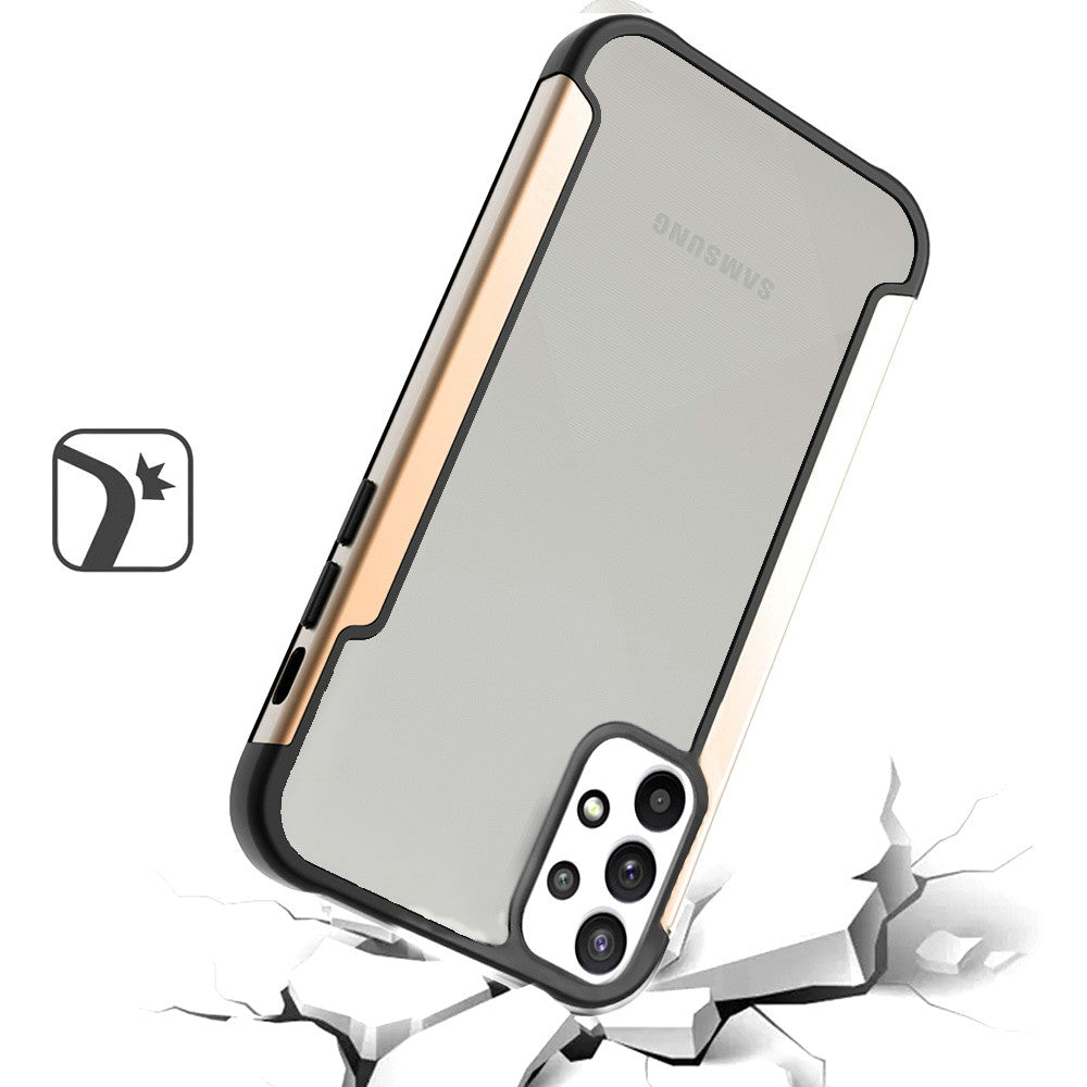Galaxy A32 5G - Aluminum Alloy Transparent Hybrid Case - Gold - fonemask.com