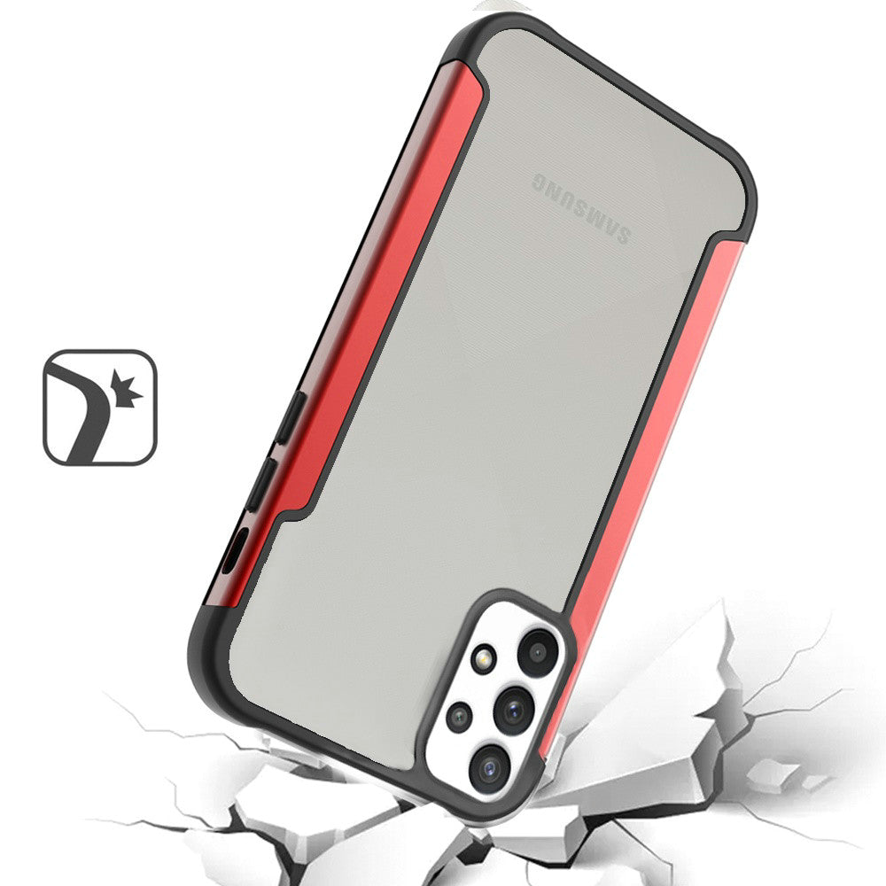 Galaxy A32 5G - Aluminum Alloy Transparent Hybrid Case - Red - fonemask.com