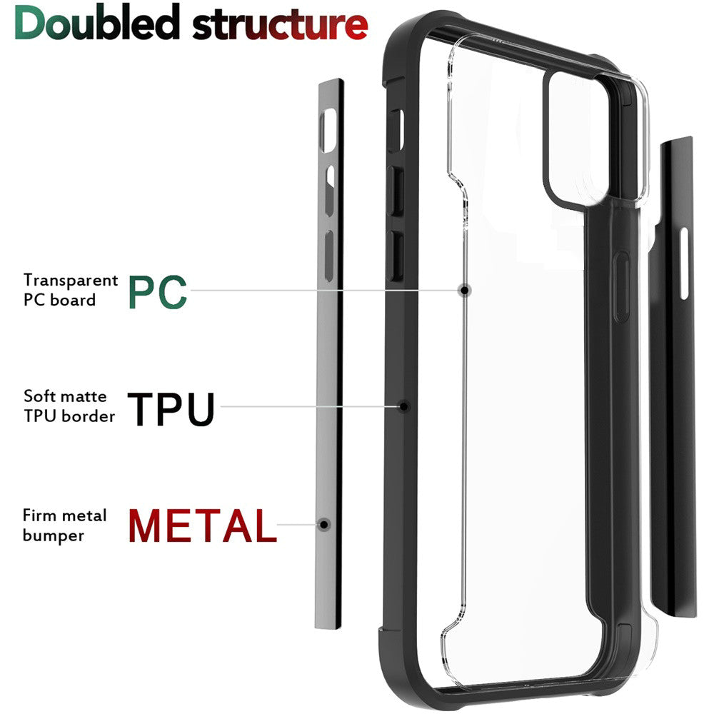 Galaxy A02S - Aluminum Alloy Transparent Hybrid Case - Black - fonemask.com