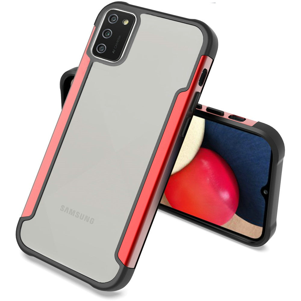 Galaxy A02S - Aluminum Alloy Transparent Hybrid Case - Red - fonemask.com