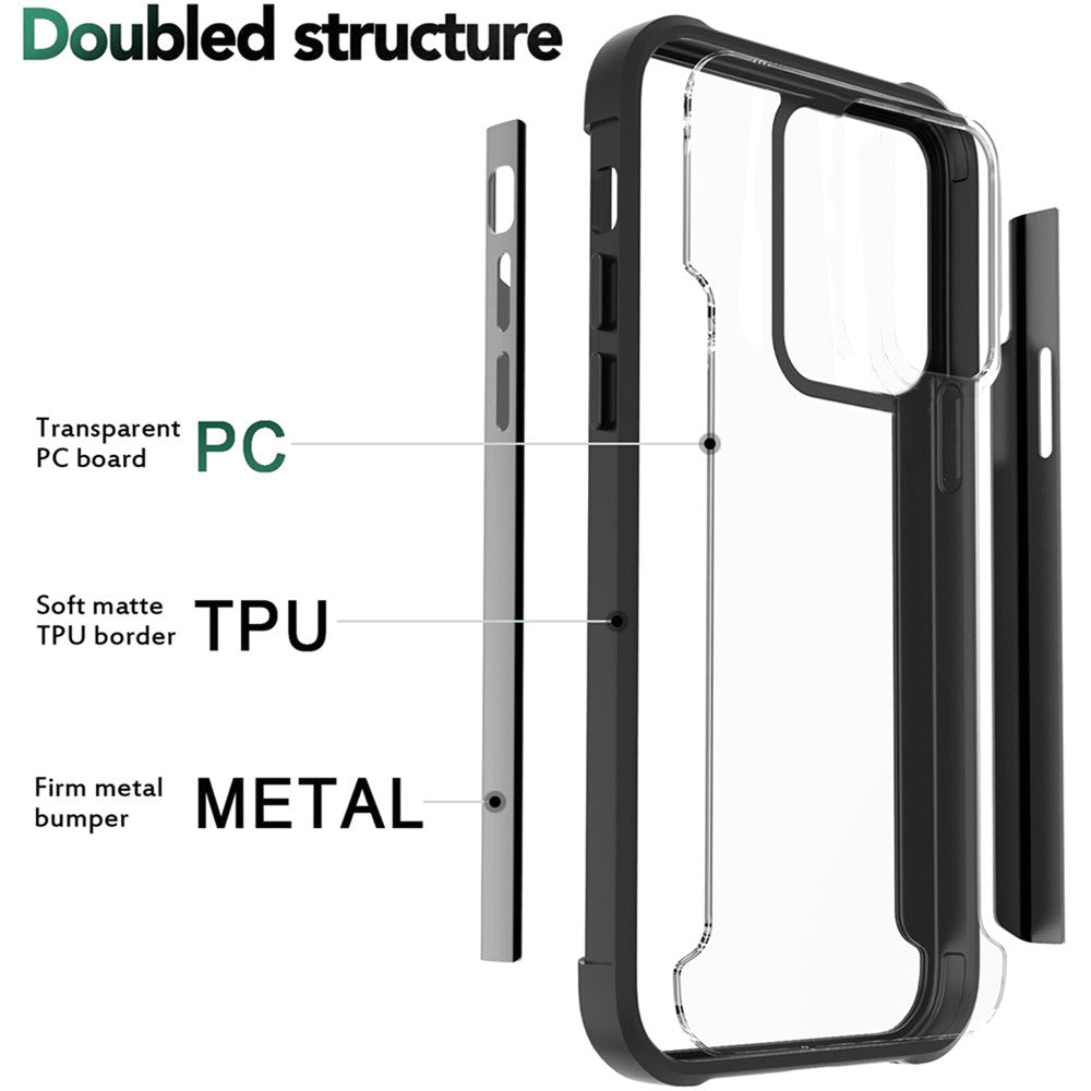 Galaxy S21 Ultra 5G - Aluminum Alloy Transparent Hybrid Case - Black - fonemask.com