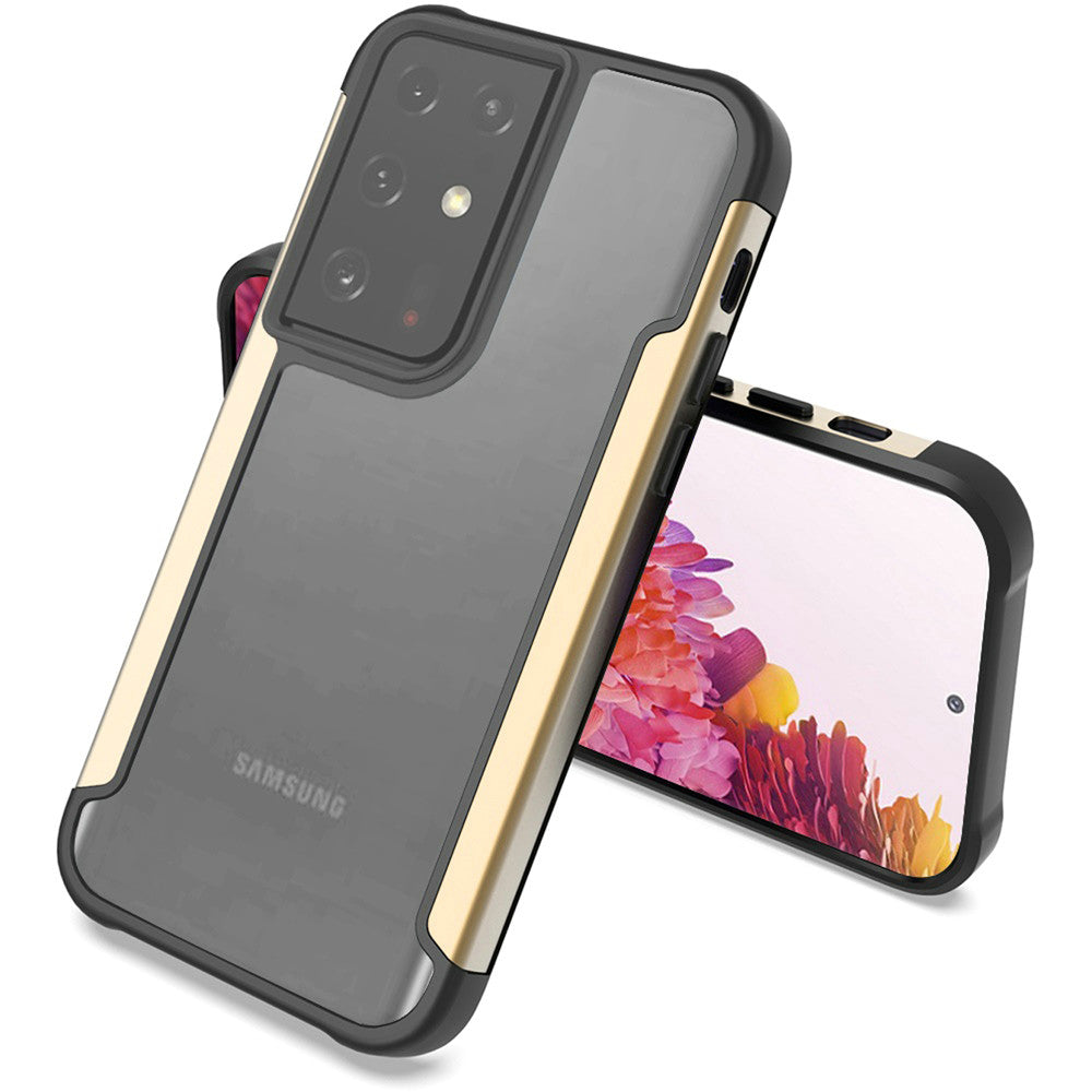 Galaxy S21 Ultra 5G - Aluminum Alloy Transparent Hybrid Case - Gold - fonemask.com