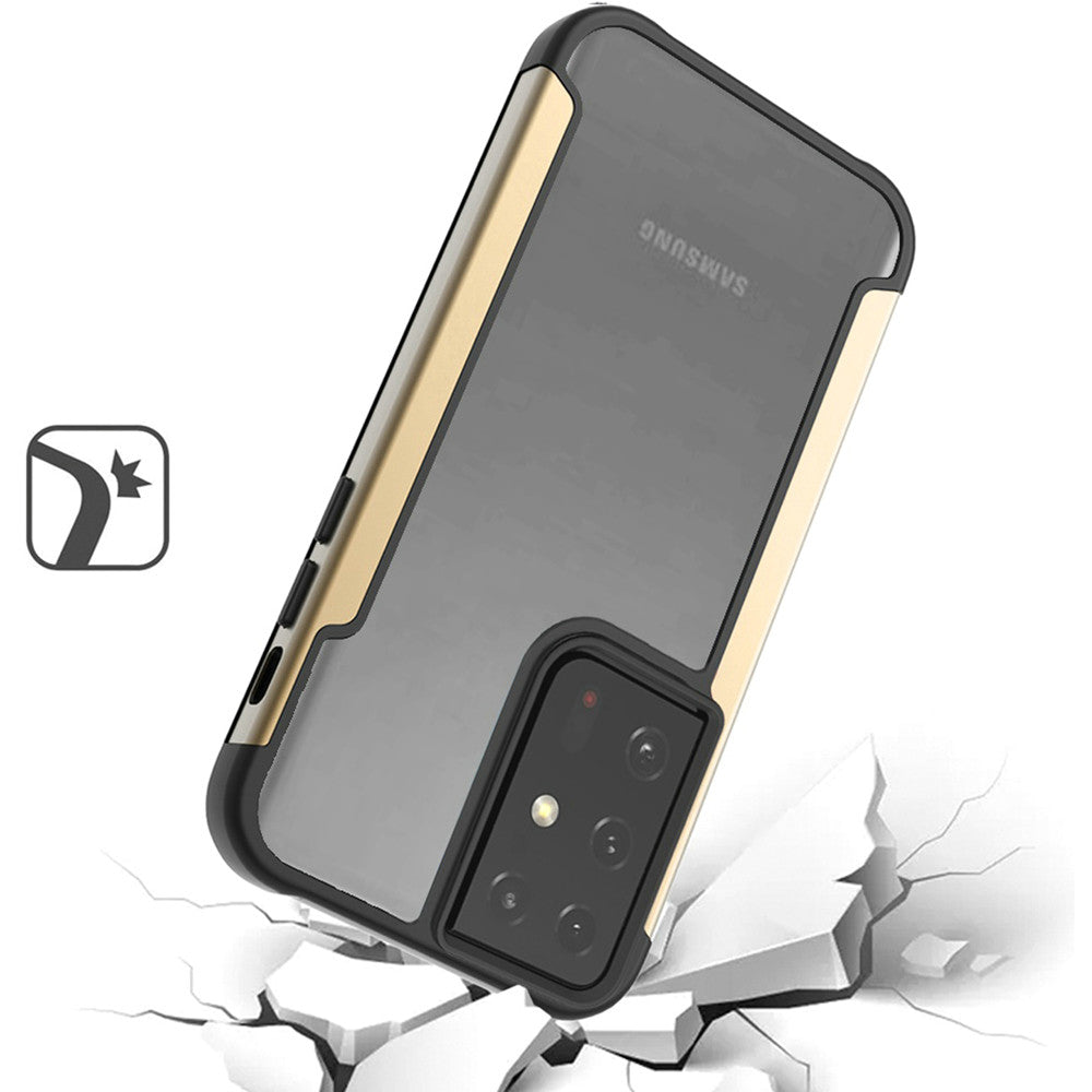 Galaxy S21 Ultra 5G - Aluminum Alloy Transparent Hybrid Case - Gold - fonemask.com