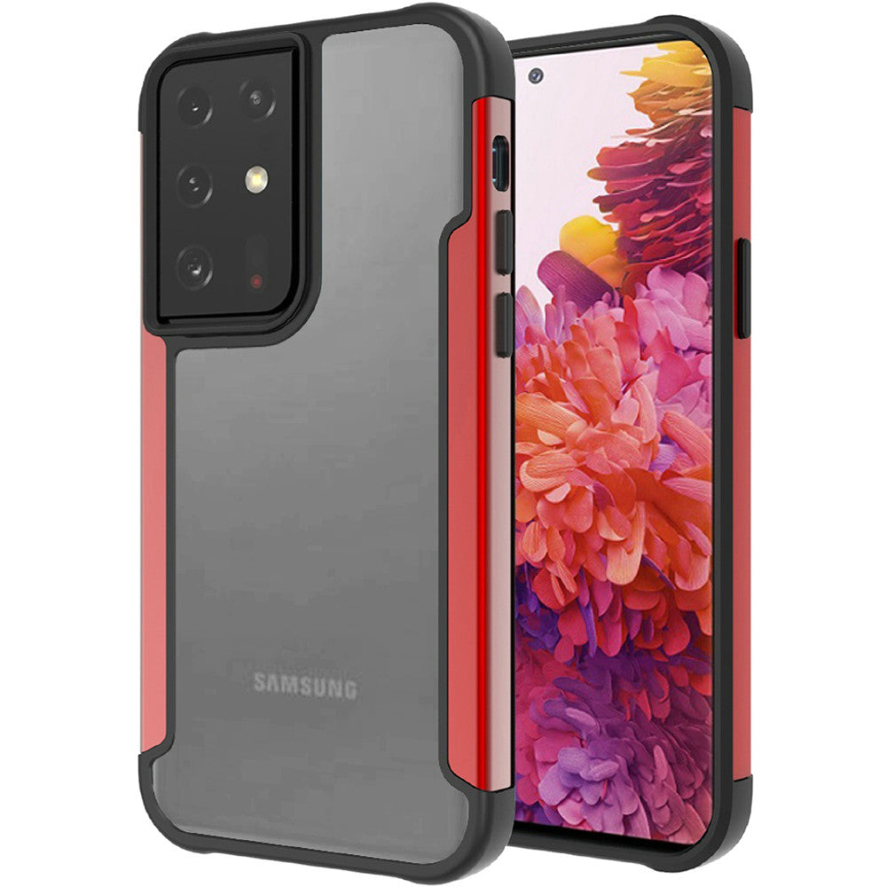 Galaxy S21 Ultra 5G - Aluminum Alloy Transparent Hybrid Case - Red - fonemask.com