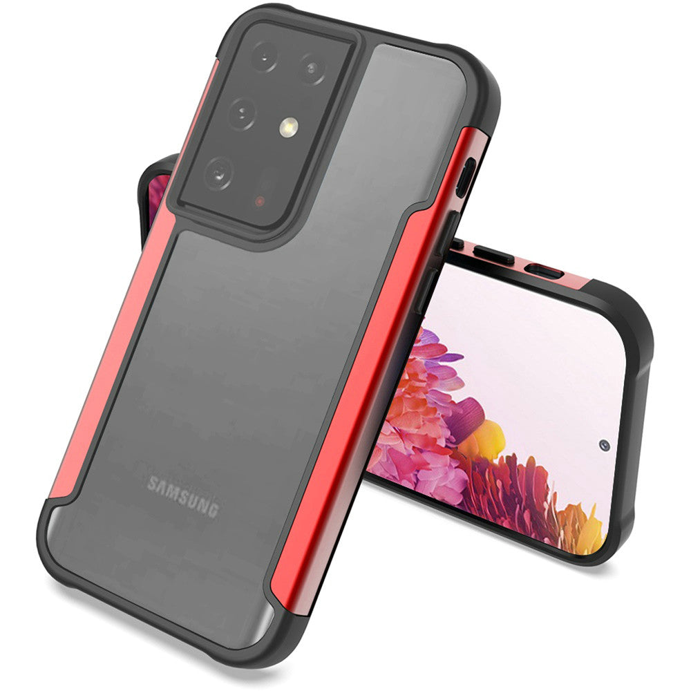 Galaxy S21 Ultra 5G - Aluminum Alloy Transparent Hybrid Case - Red - fonemask.com