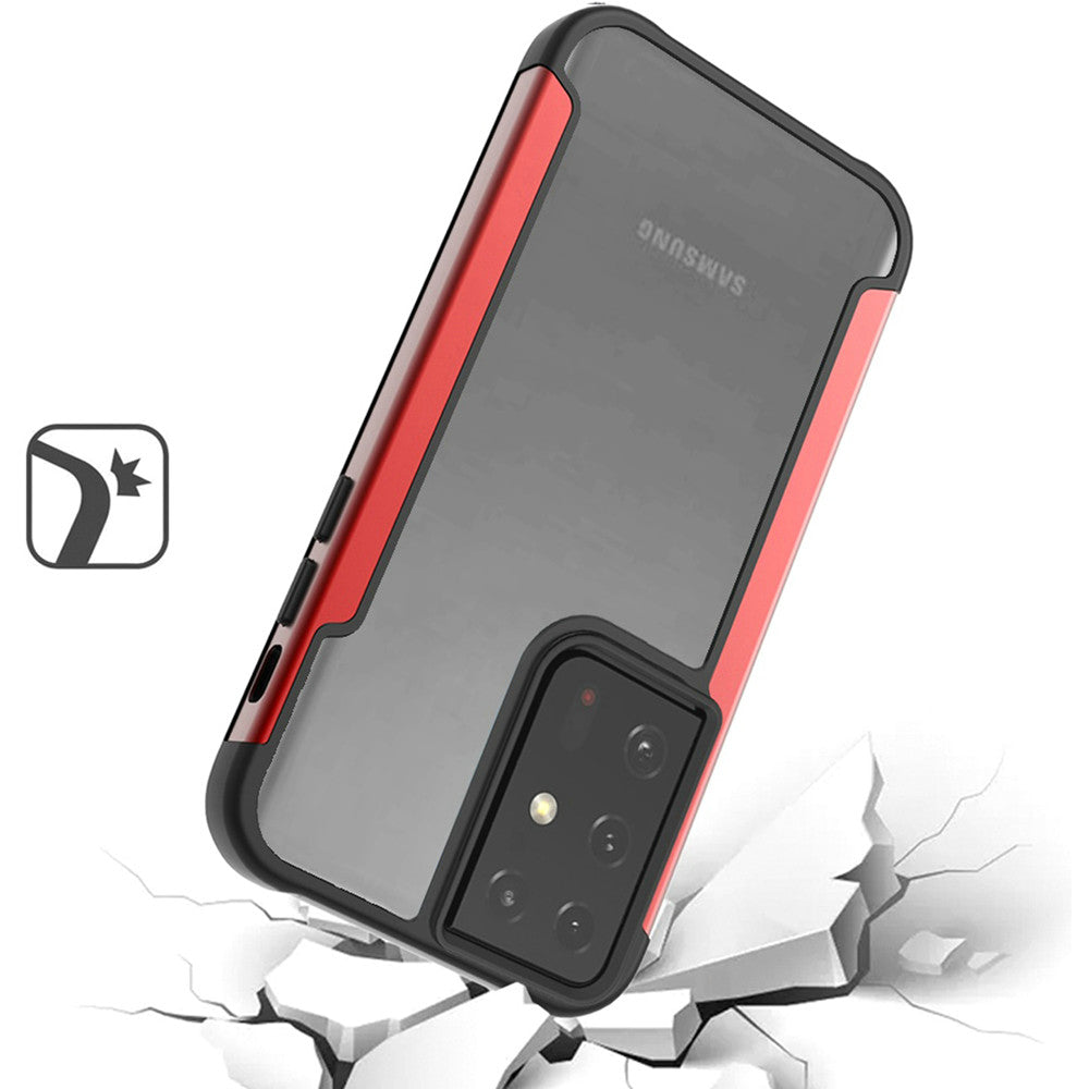 Galaxy S21 Ultra 5G - Aluminum Alloy Transparent Hybrid Case - Red - fonemask.com