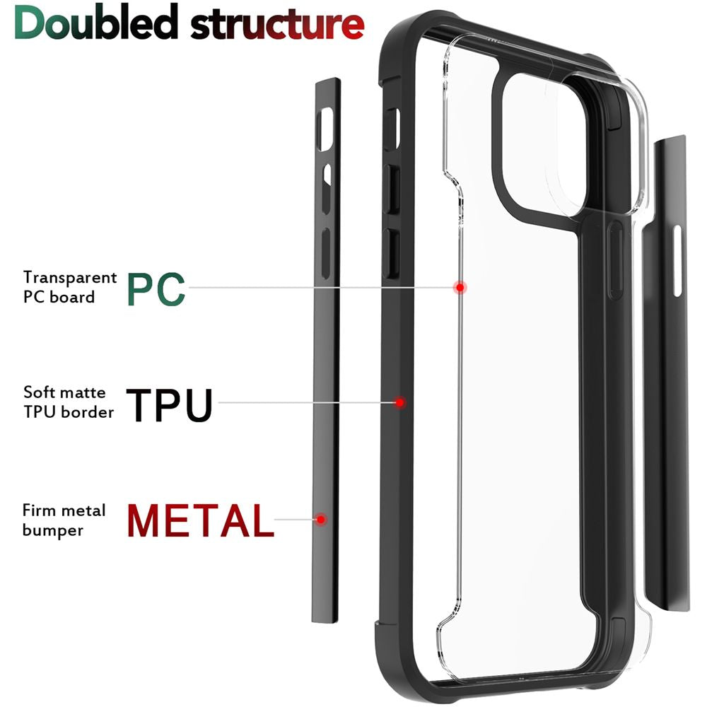 iPhone 12 / 12 Pro Aluminum Alloy Transparent Hybrid Case - Black - fonemask.com