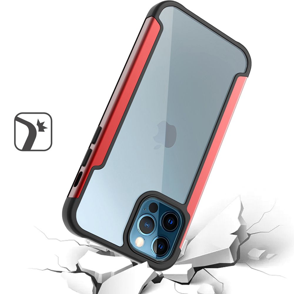 iPhone 12 Pro Max Aluminum Alloy Transparent Hybrid Case - Red - fonemask.com