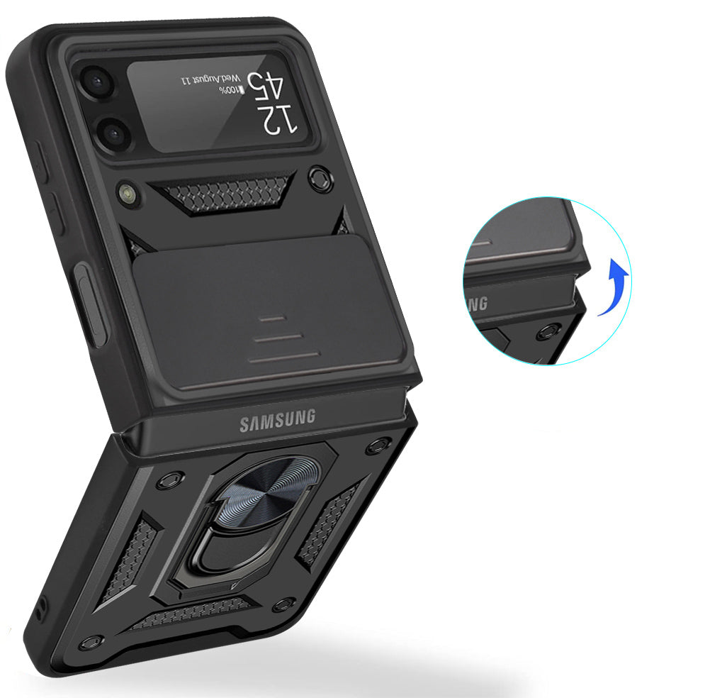 Galaxy Z Flip3 5G -Camera Push Magnetic Ring Kickstand Hybrid Phone Case - Black - fonemask.com