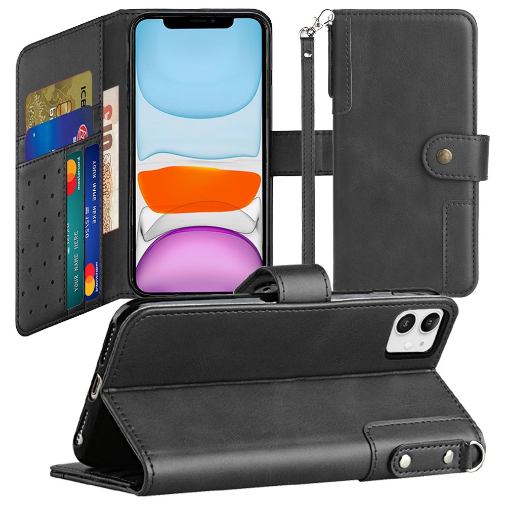 iPhone 11 - Retro Wallet Case - Black - fonemask.com