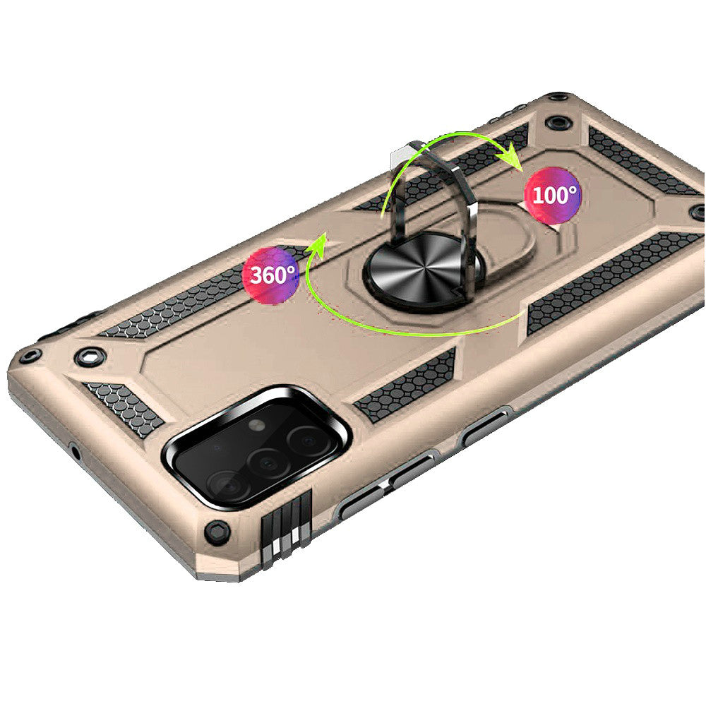Galaxy A52 / A52 5G - Magnetic Ring Kickstand Hybrid Case - Gold - fonemask.com