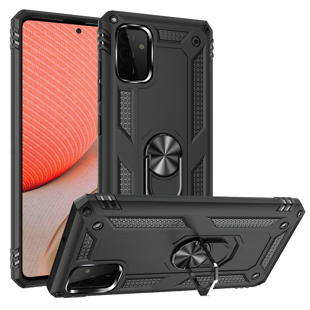 Galaxy A02S - Magnetic Ring Kickstand Hybrid Case - Black - fonemask.com