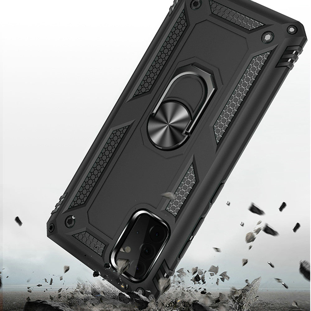 Galaxy A02S - Magnetic Ring Kickstand Hybrid Case - Black - fonemask.com