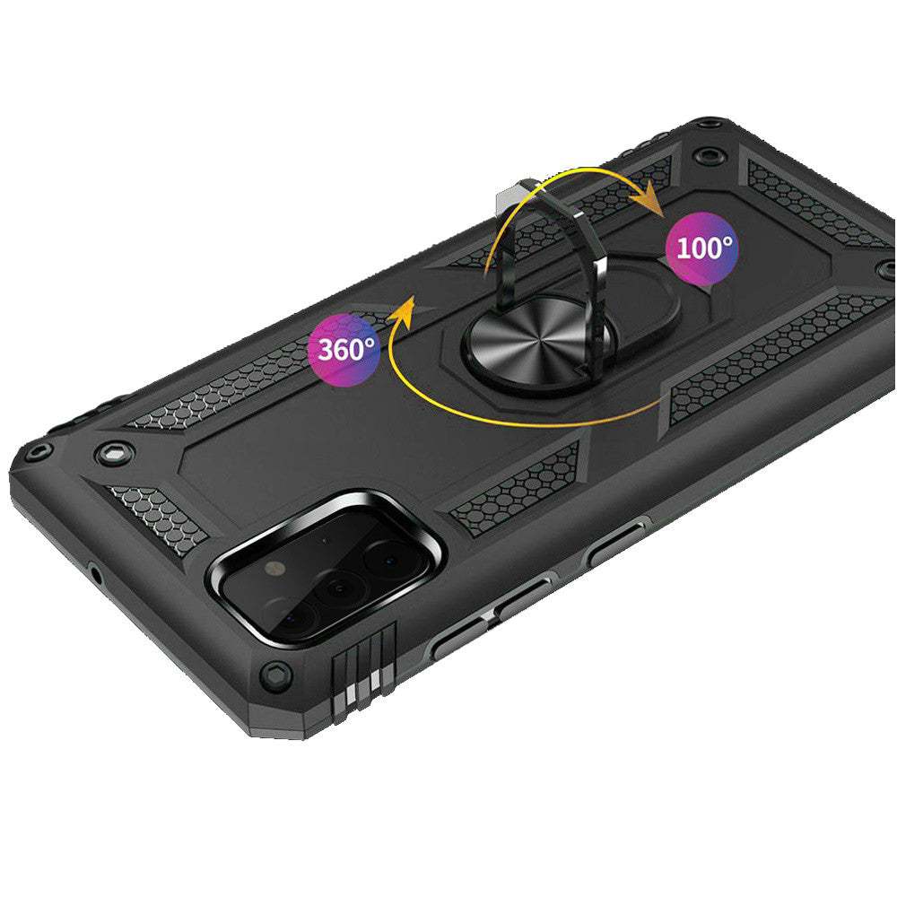 Galaxy A02S - Magnetic Ring Kickstand Hybrid Case - Black - fonemask.com