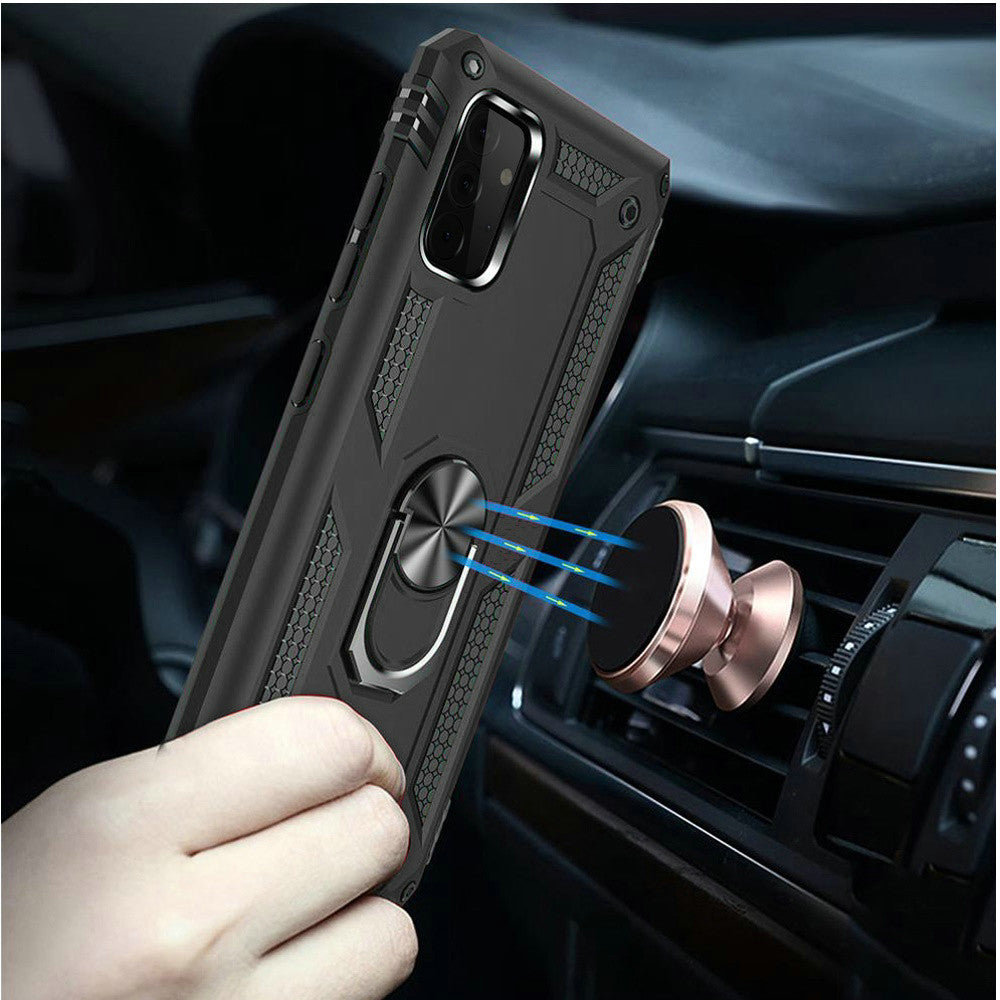 Galaxy A02S - Magnetic Ring Kickstand Hybrid Case - Black - fonemask.com