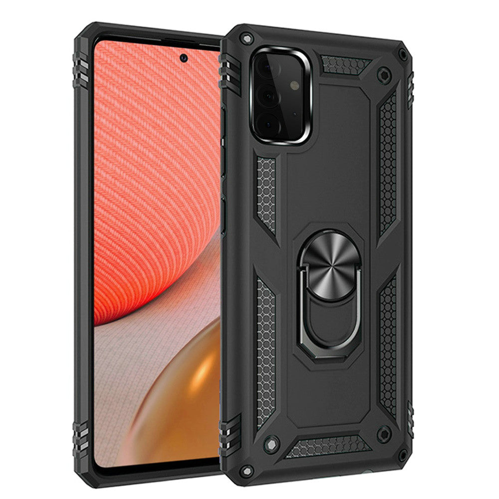 Galaxy A02S - Magnetic Ring Kickstand Hybrid Case - Black - fonemask.com