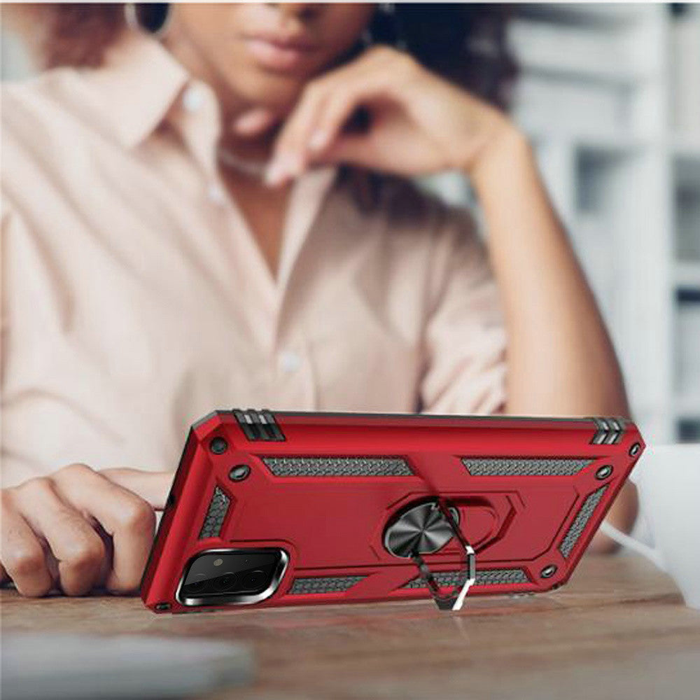 Galaxy A02S - Magnetic Ring Kickstand Hybrid Case - Red - fonemask.com