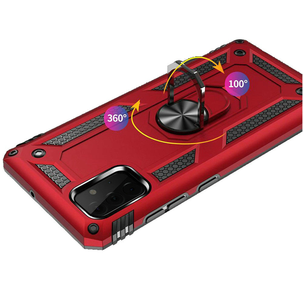 Galaxy A02S - Magnetic Ring Kickstand Hybrid Case - Red - fonemask.com