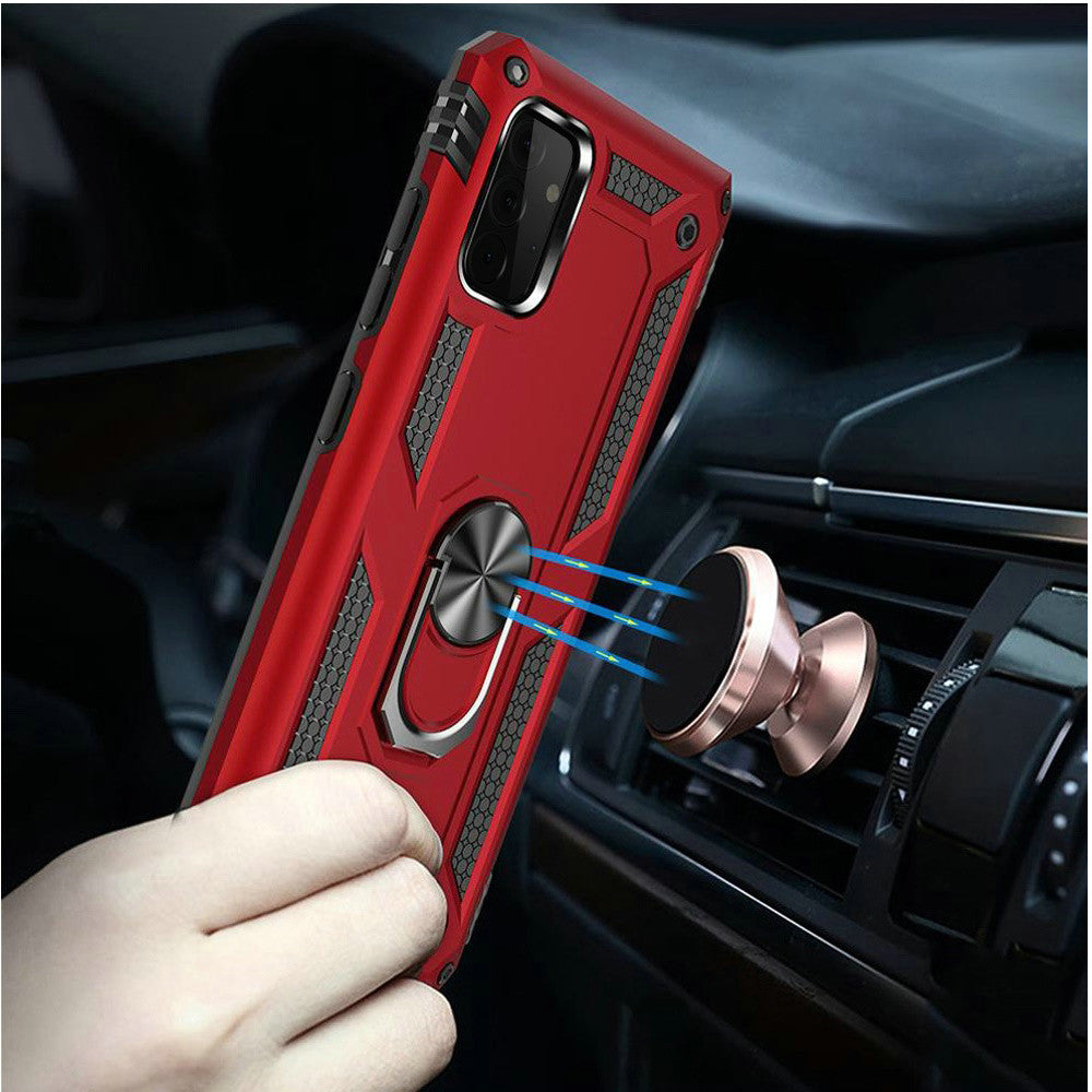 Galaxy A02S - Magnetic Ring Kickstand Hybrid Case - Red - fonemask.com