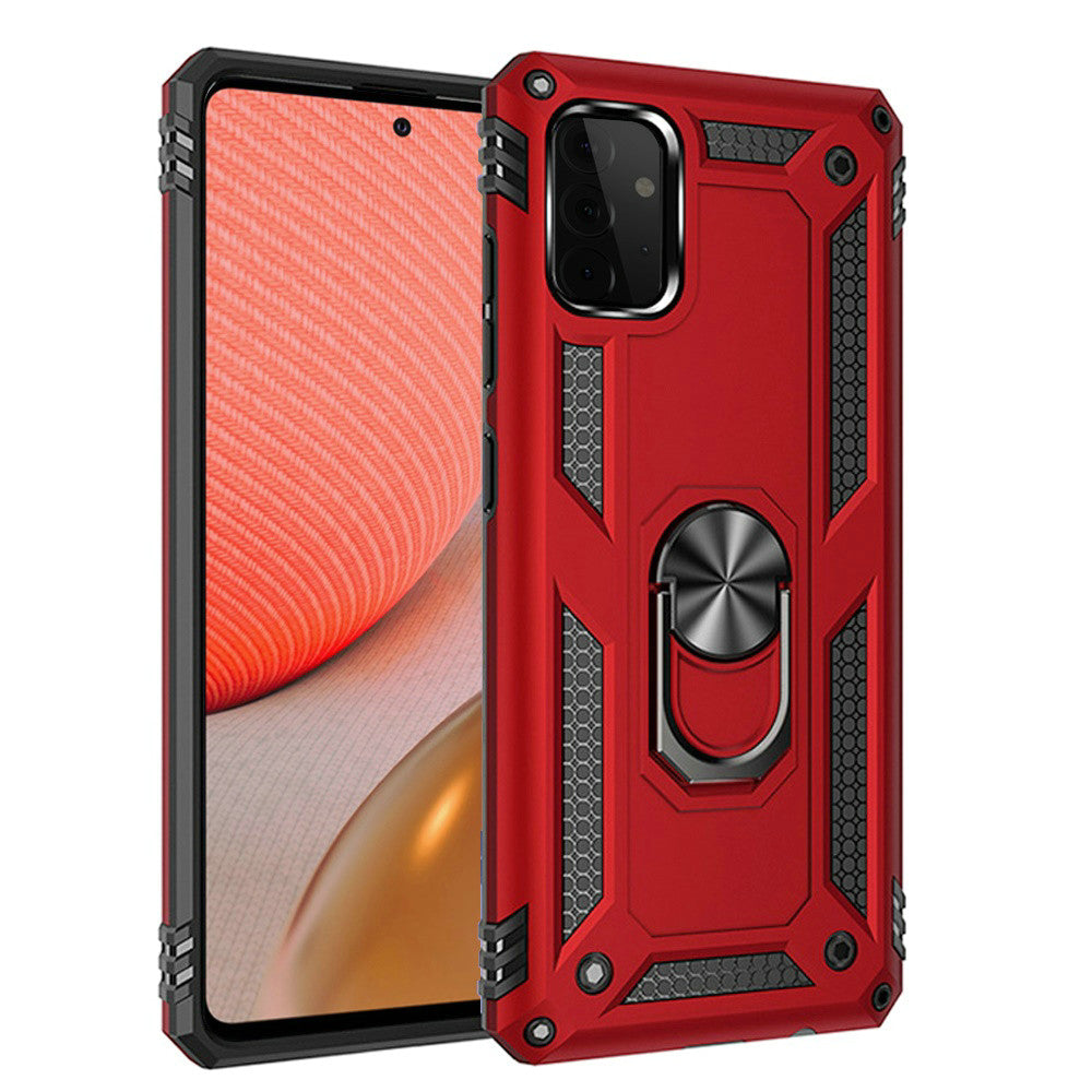 Galaxy A02S - Magnetic Ring Kickstand Hybrid Case - Red - fonemask.com