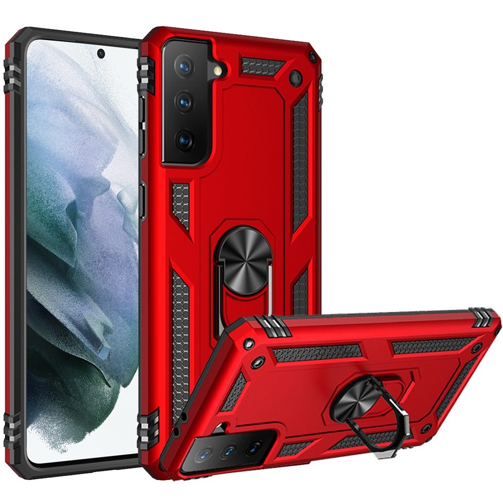 Galaxy S21 FE 5G Magnetic Ring Kickstand Hybrid Phone Case Red