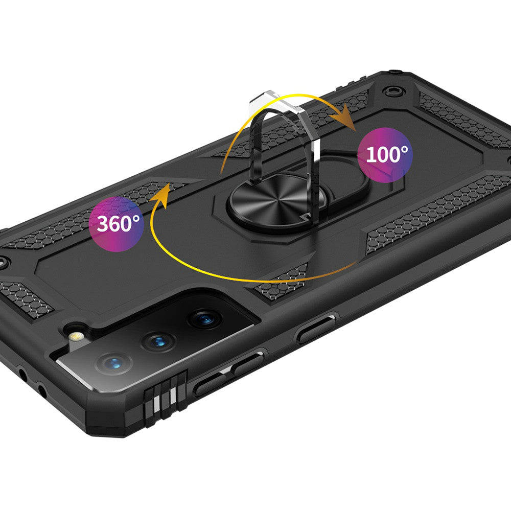 Galaxy S21 5G Magnetic Ring Kickstand Hybrid Case - Black - fonemask.com