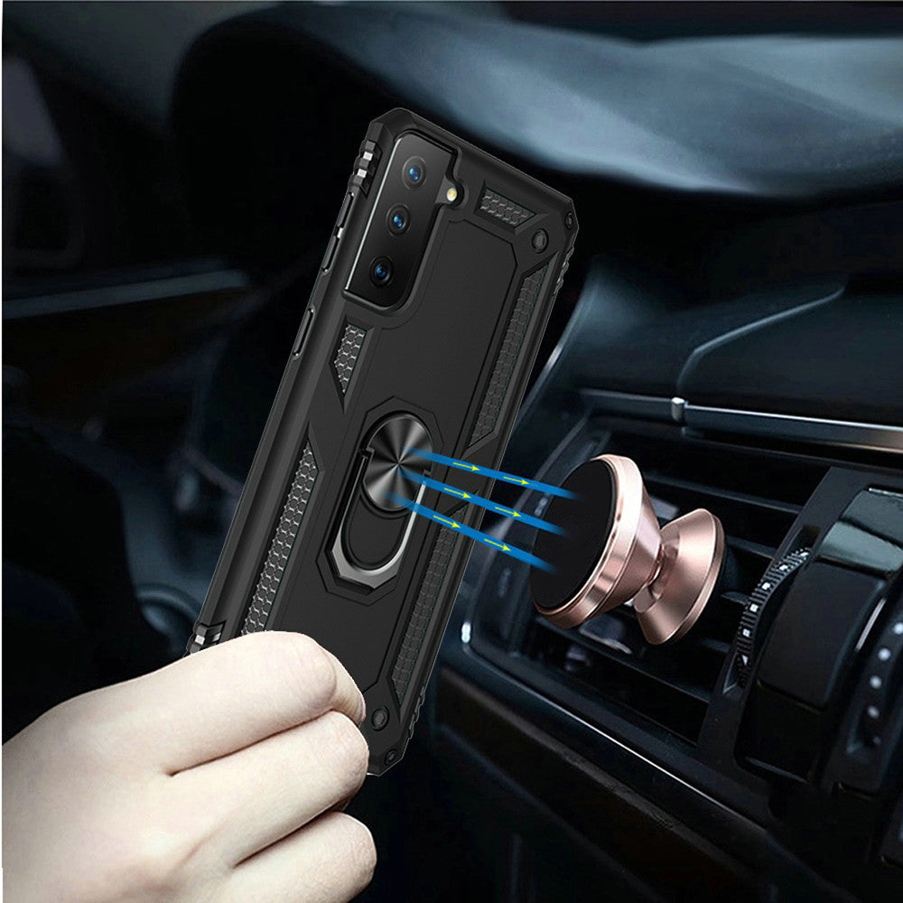 Galaxy S21 5G Magnetic Ring Kickstand Hybrid Case - Black - fonemask.com