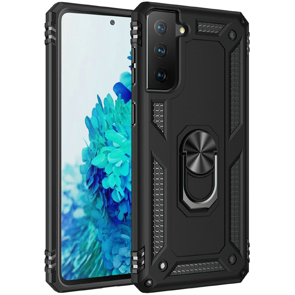 Galaxy S21 5G Magnetic Ring Kickstand Hybrid Case - Black - fonemask.com
