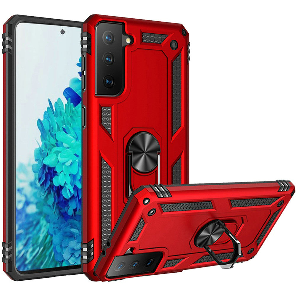 Galaxy S21 Plus 5G Magnetic Ring Kickstand Hybrid Case - Red - fonemask.com