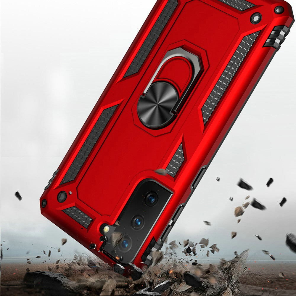 Galaxy S21 Plus 5G Magnetic Ring Kickstand Hybrid Case - Red - fonemask.com