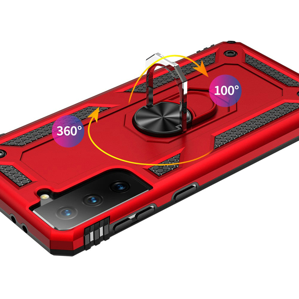 Galaxy S21 5G Magnetic Ring Kickstand Hybrid Case - Red - fonemask.com