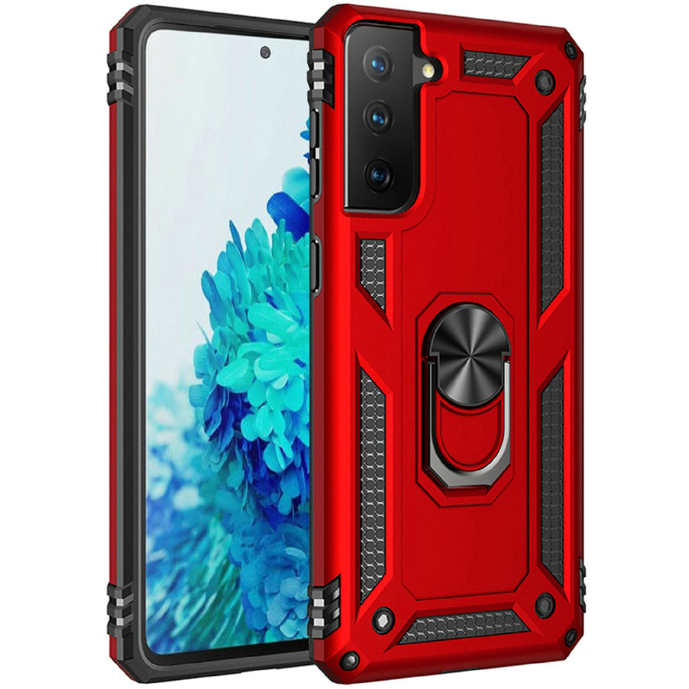 Galaxy S21 5G Magnetic Ring Kickstand Hybrid Case - Red - fonemask.com