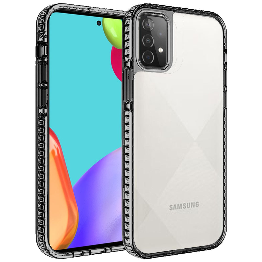 Galaxy A52 / A52 5G - Clear Thick Diamond Design Edge Hybrid Case - Black/Black - fonemask.com